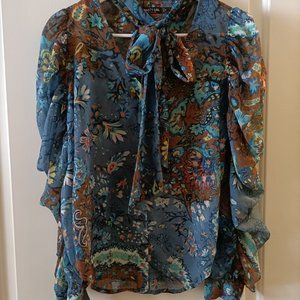 Nasty Gal Blue Print Blouse with Pussybow